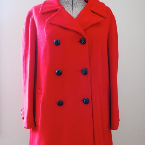 Vibrant Cherry Red Wool Peacoat (L/XL) - Picture 4 of 8